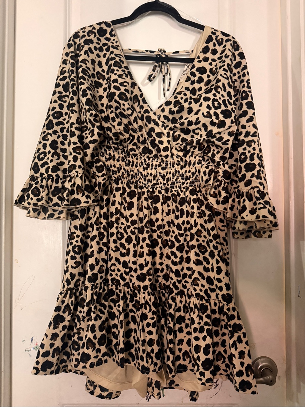 Blush Beige and Black Leopard Print Romper